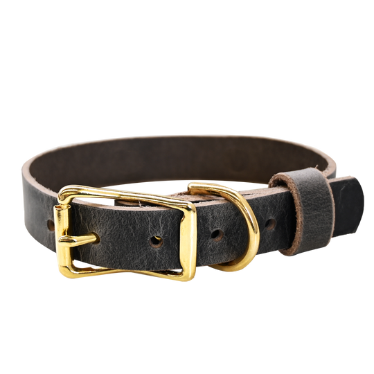 Standard Dog Collar - Distressed Gray - Brass