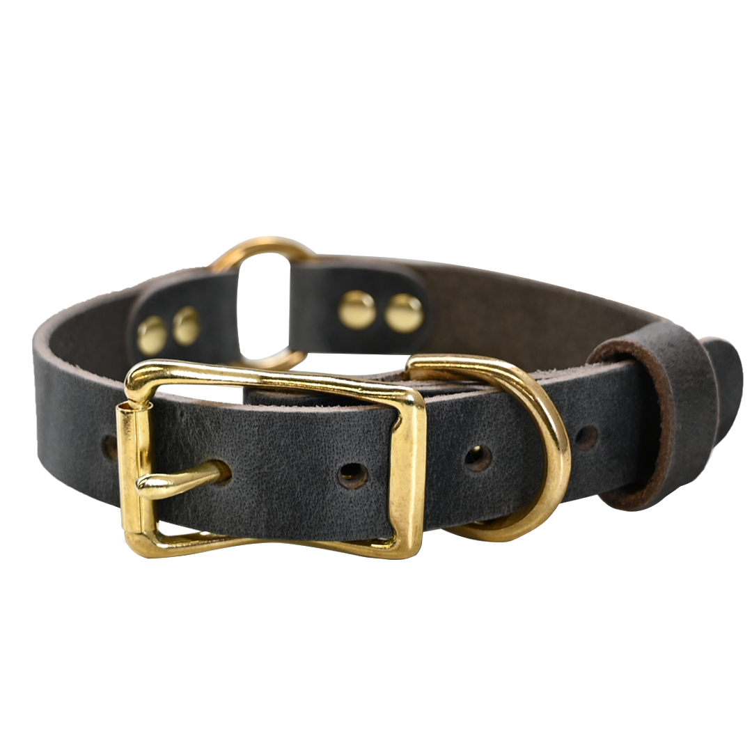 Hunting Dog Collar - Distressed Gray - Brass