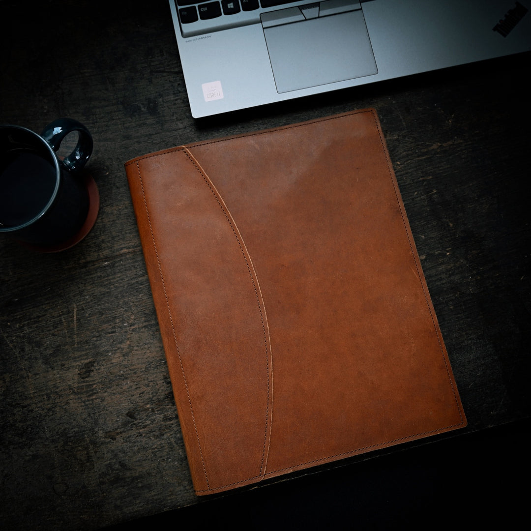 Leather Padfolio - brown leather - lifestyle closed