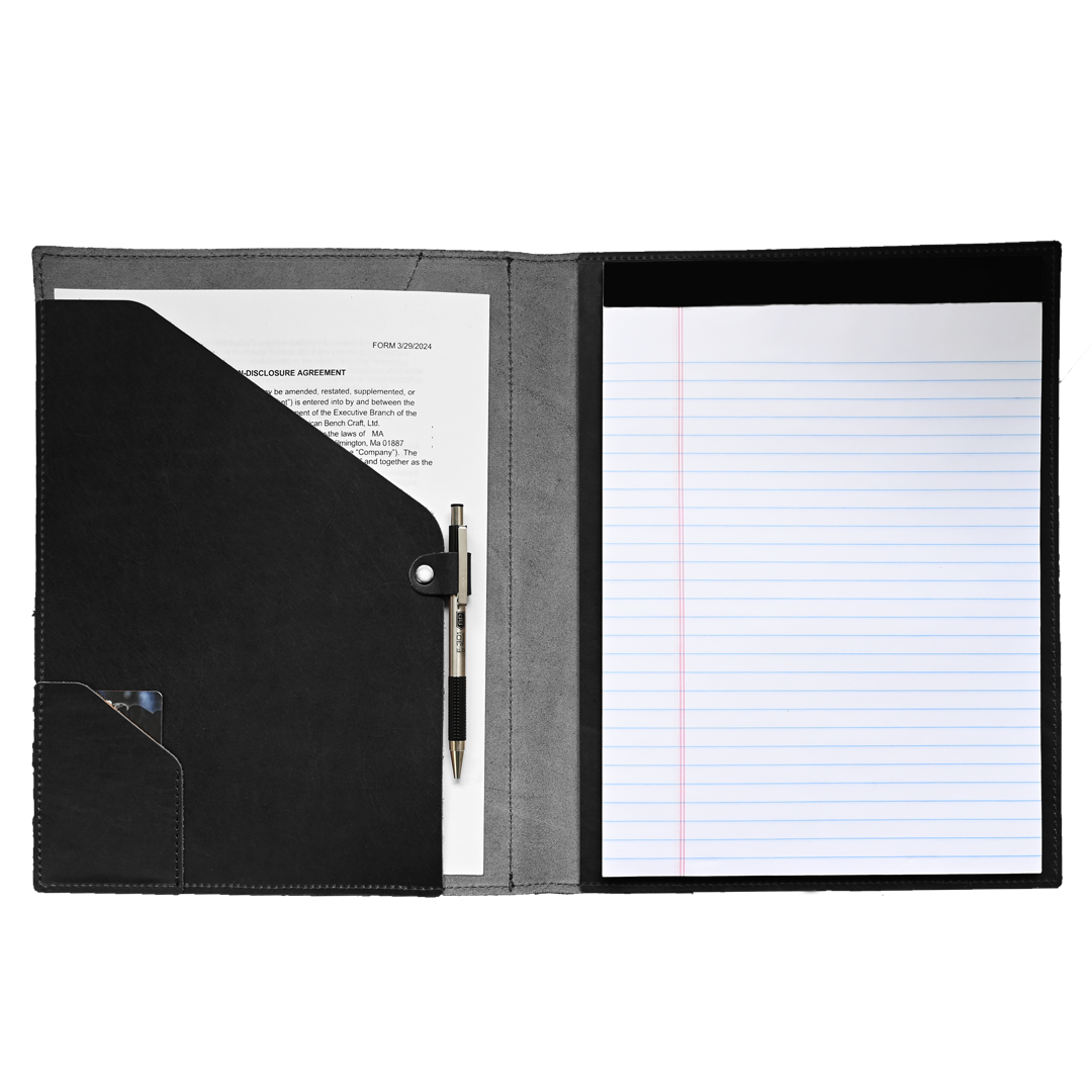 Leather Padfolio - black leather - open