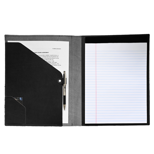 Leather Padfolio - black leather - open