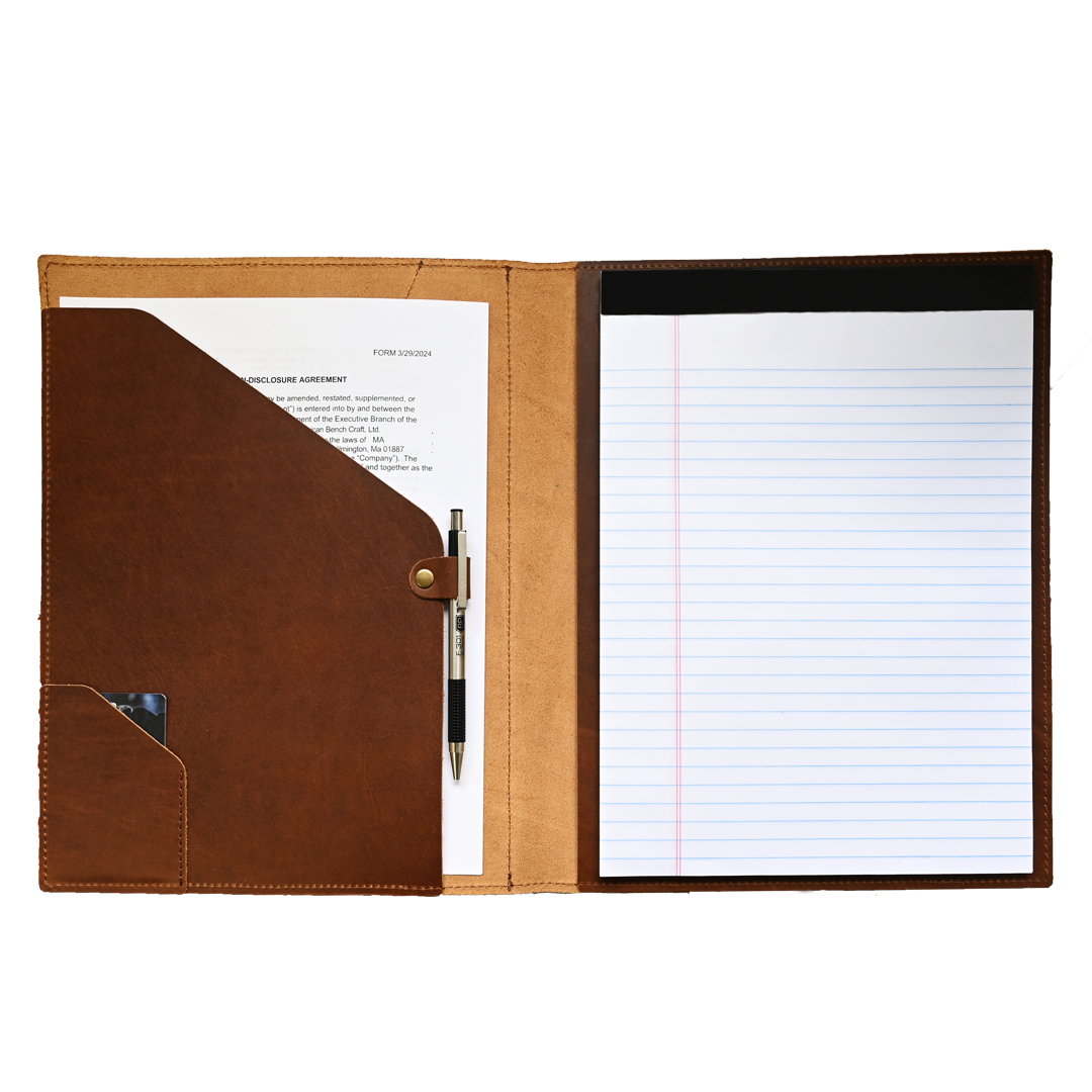Leather Padfolio - brown leather - open