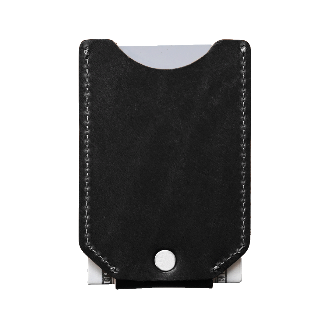 Money Clip Wallet - black leather - back