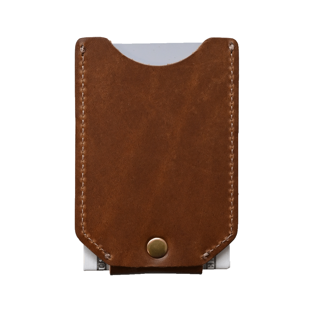 Money Clip Wallet - brown leather - back