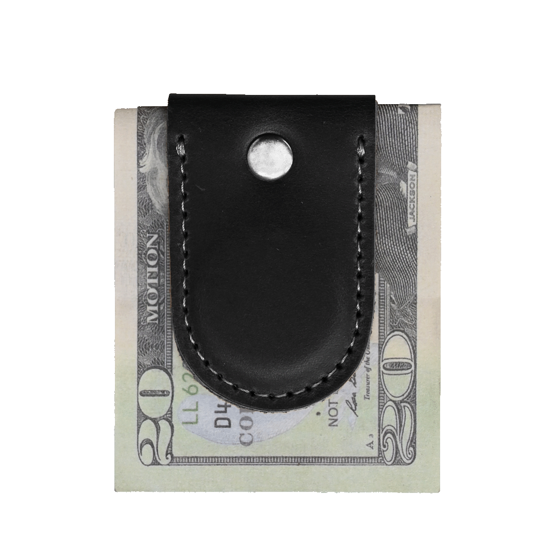 Magnetic Money Clip - Black Leather - Cash