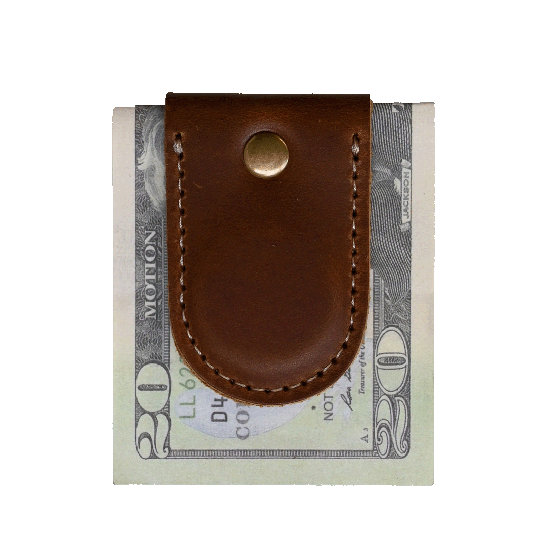 Magnetic Money Clip - Brown Leather - Cash