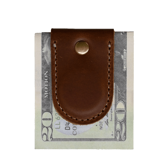 Magnetic Money Clip - Brown Leather - Cash