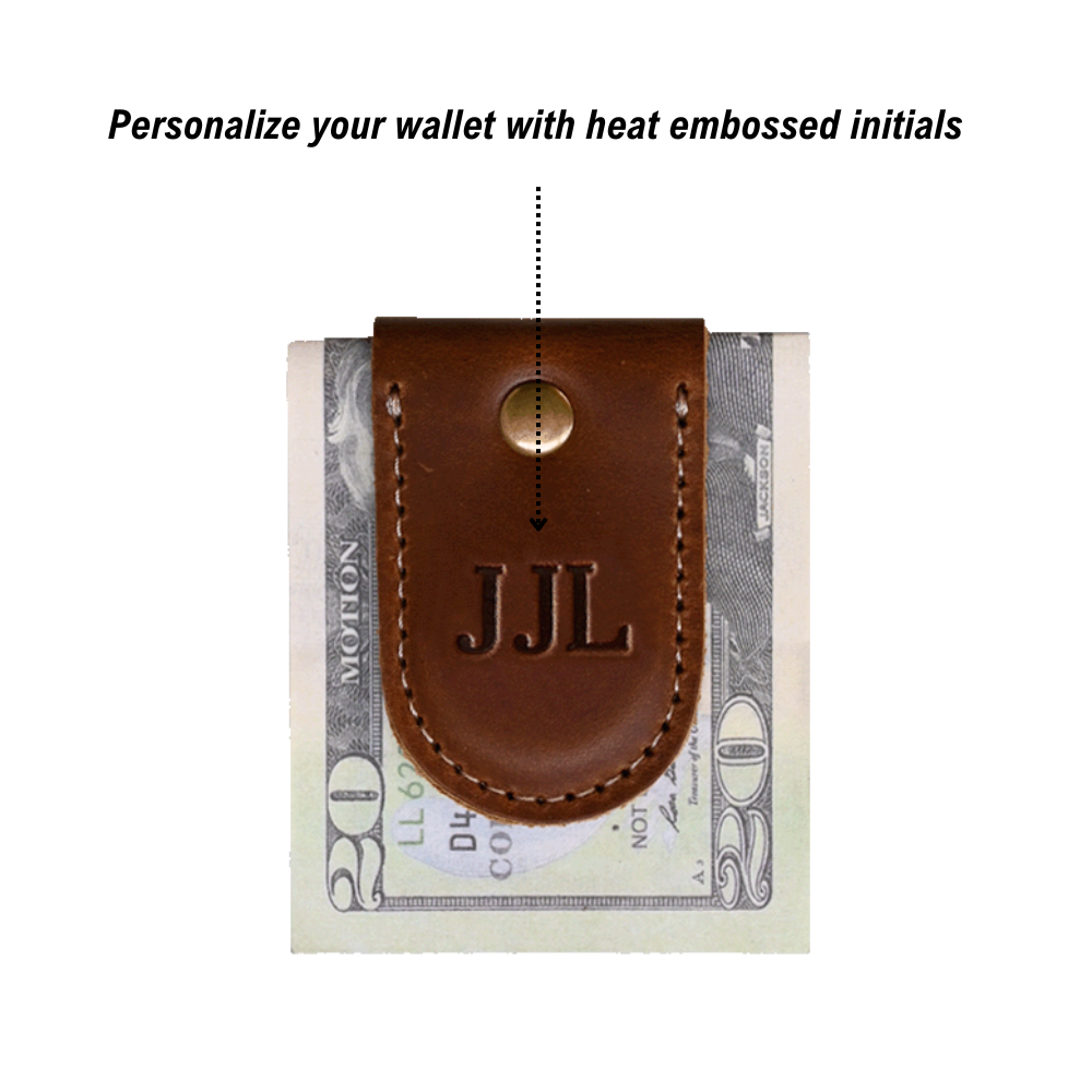 Magnetic Money Clip - Brown Leather - Personalized