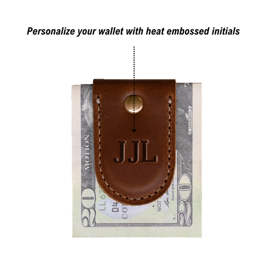 Magnetic Money Clip - Brown Leather - Personalized