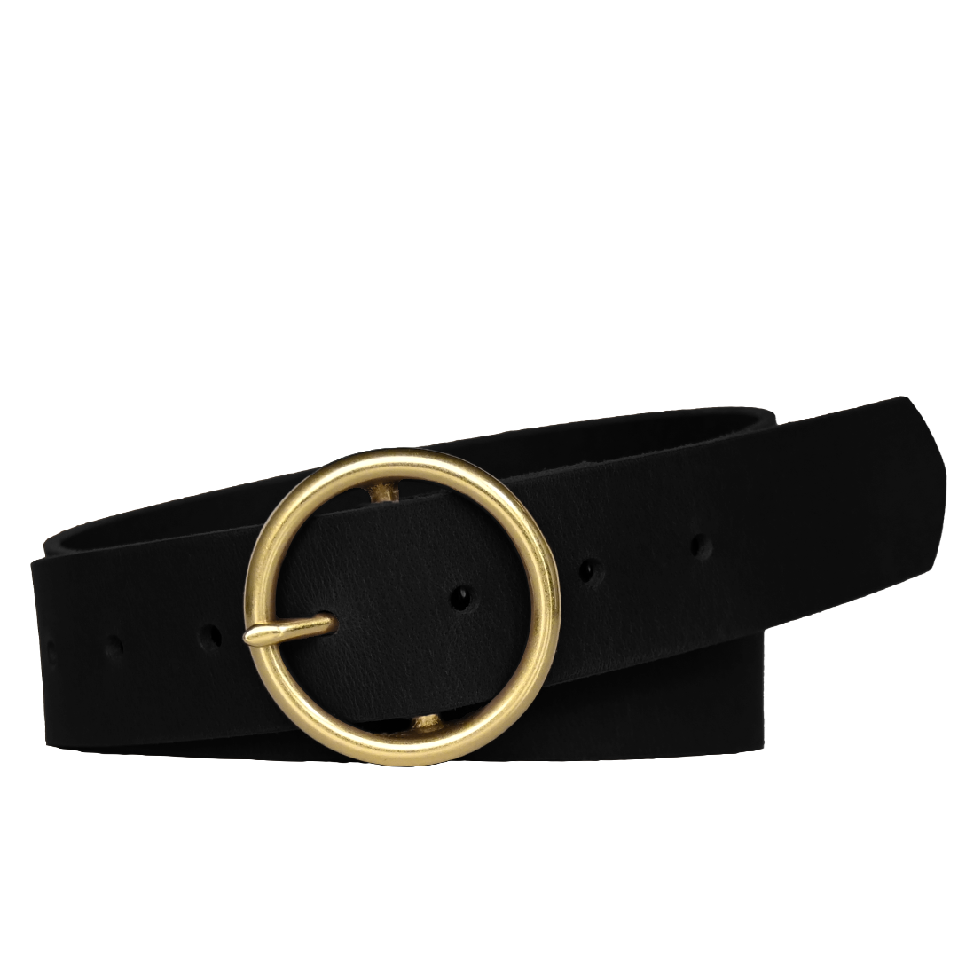 Mustang Belt - Women's Belt - Black Leather - Brass Buckle