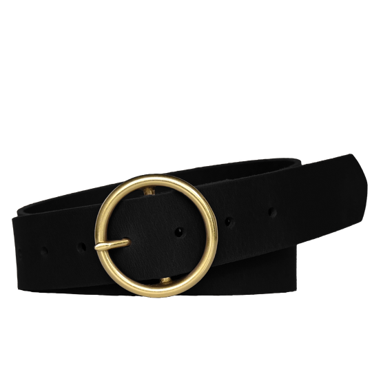 Mustang Belt - Women's Belt - Black Leather - Brass Buckle