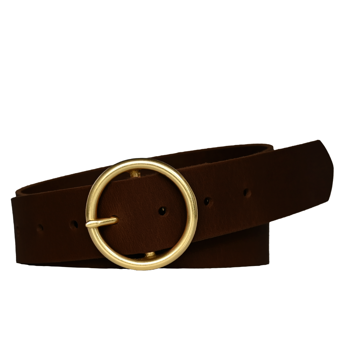 Mustang Belt - Women's Belt - Brown Leather - Brass Buckle