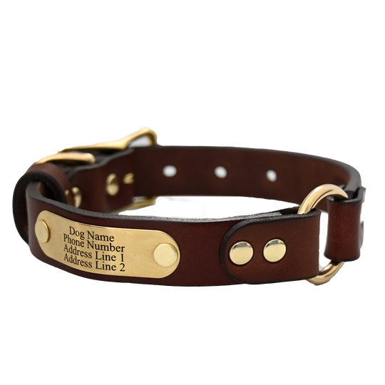 Personalized Hunting Dog Collar - Brown Leather - Brass Name Plate