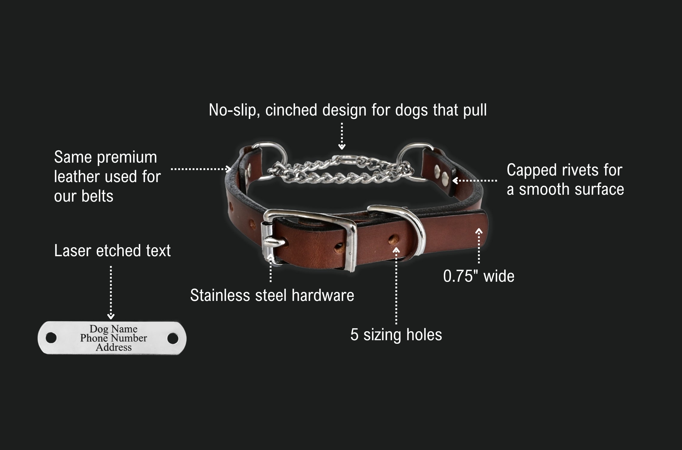 personalized martingale dog collar spec sheet