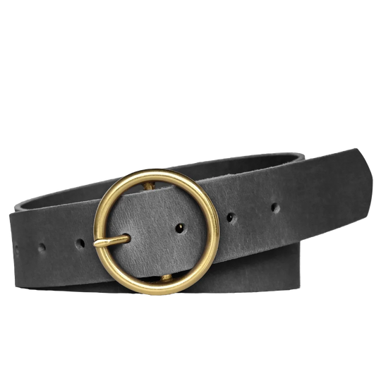 sequioa belt women's belt - gray leather with brass buckle