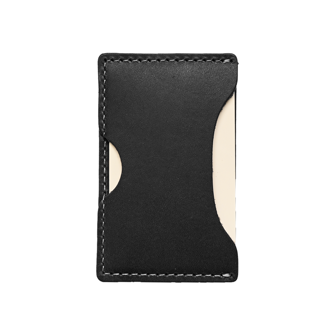 Black Leather Stick-On Card Holder