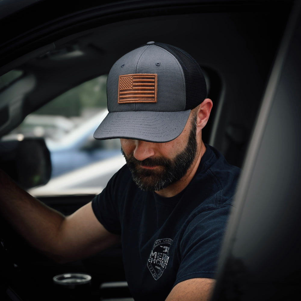 American Flag Trucker Hat - Charcoal - Lifestyle 1