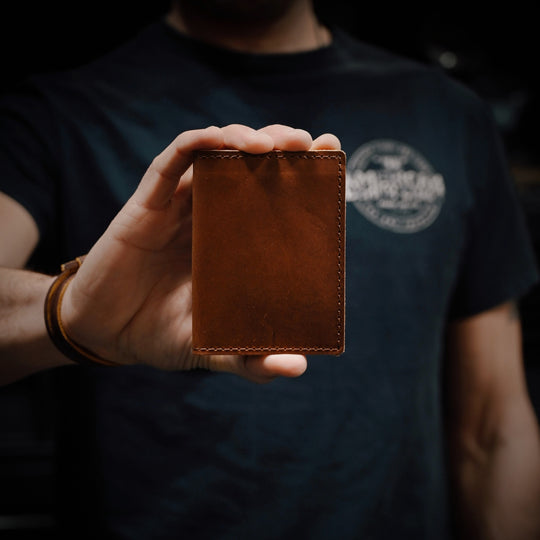 Stitched Bifold Wallet - Brown Leather - Lifestyle - Front