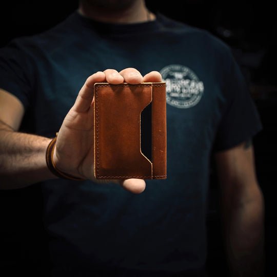 Stitched Bifold Wallet - Brown Leather - Lifestyle - Back