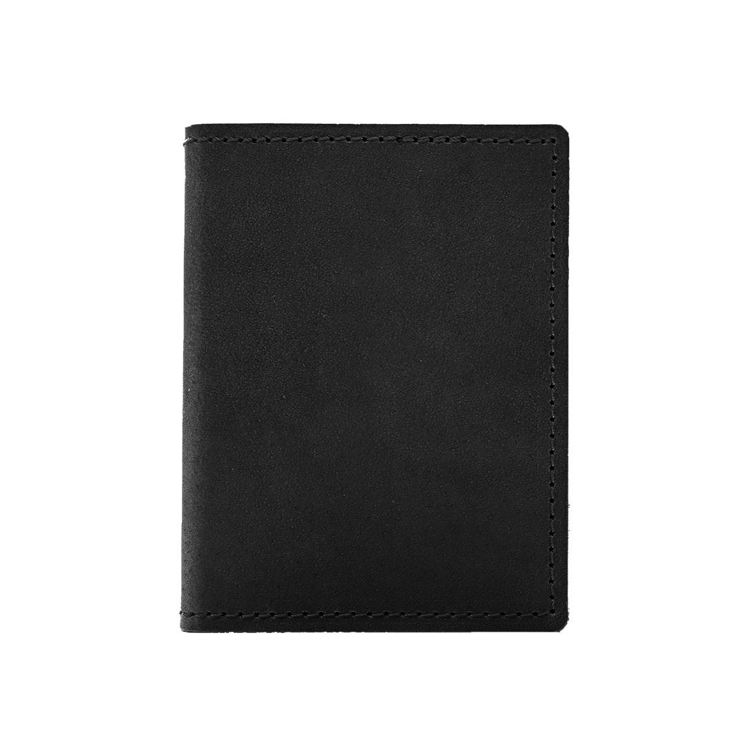 Stitched Bifold Wallet - Black Leather - Closed - Front