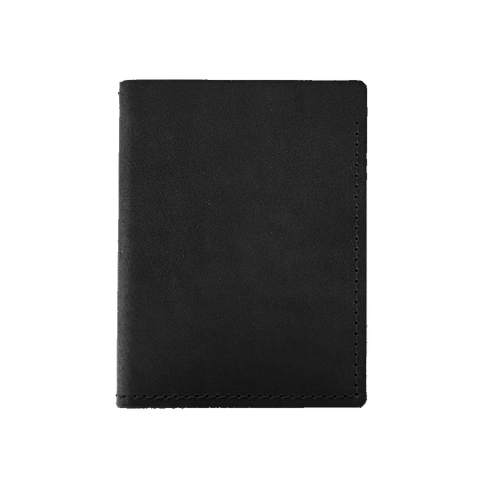 Stitched Leather Bifold Wallet - Black Leather - Front