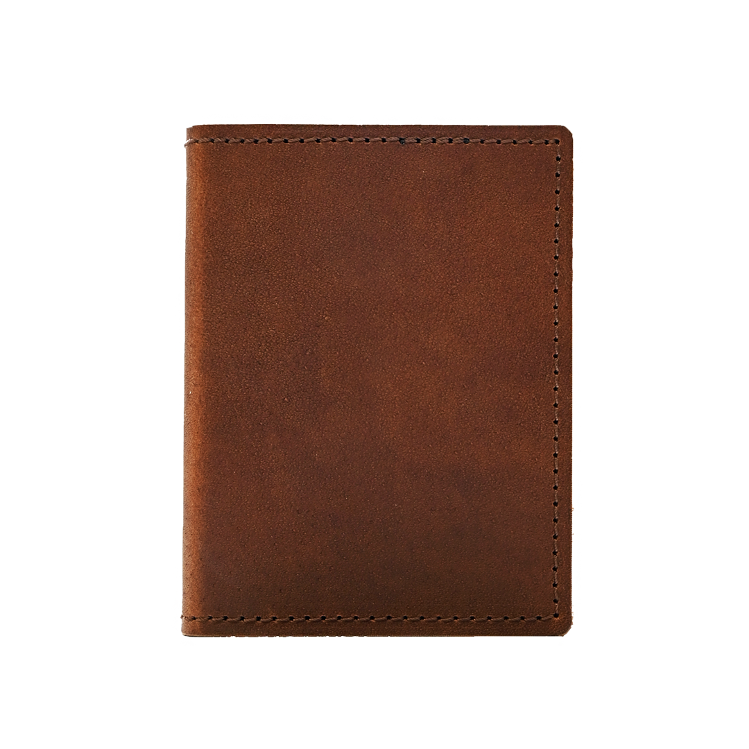 Stitched Bifold Wallet - Brown Leather - Closed - Front