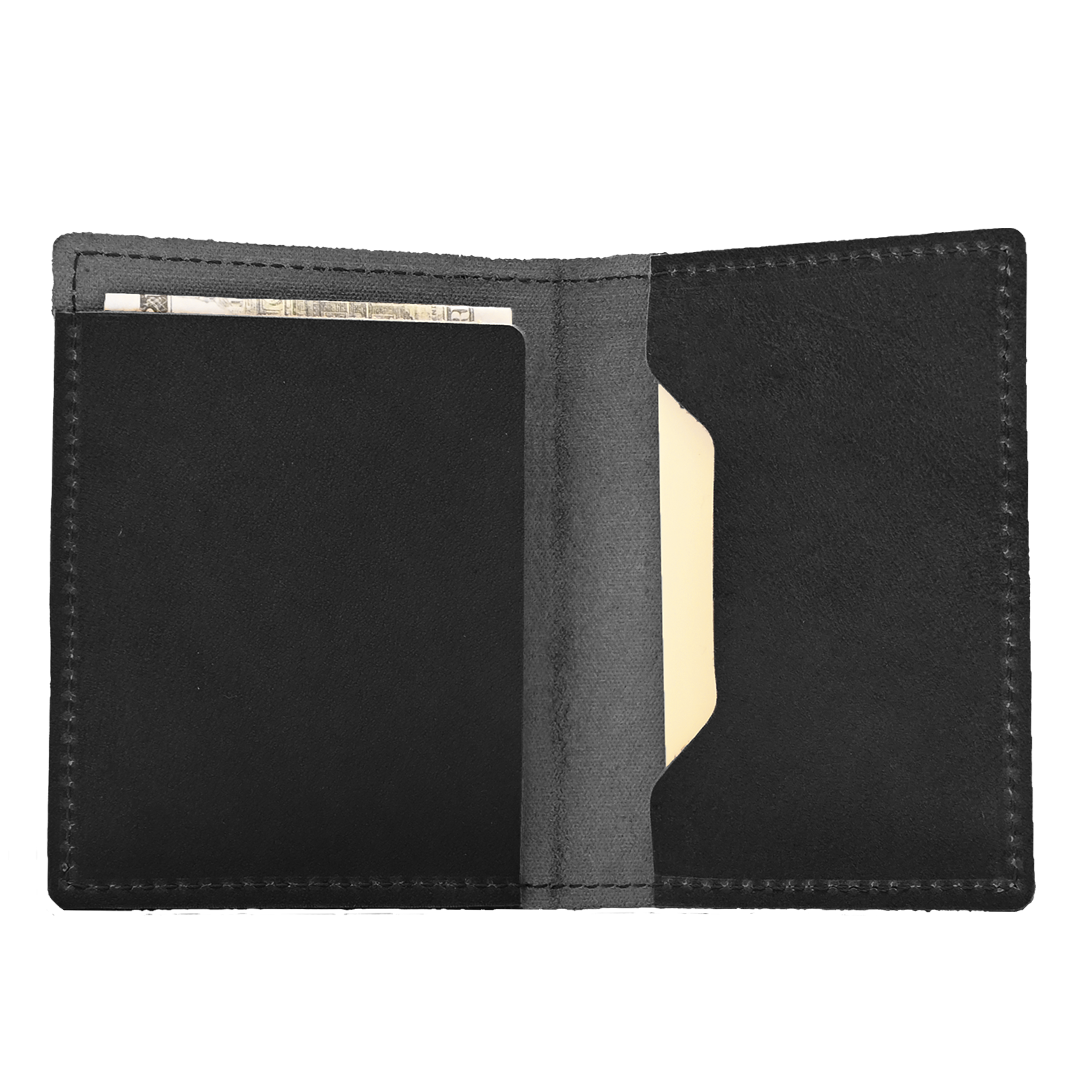 Stitched Bifold Wallet - Black Leather - Open - Front