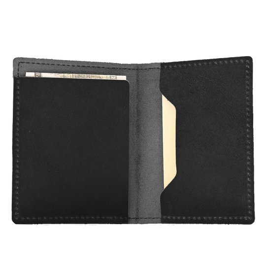 Stitched Bifold Wallet - Black Leather - Open - Front