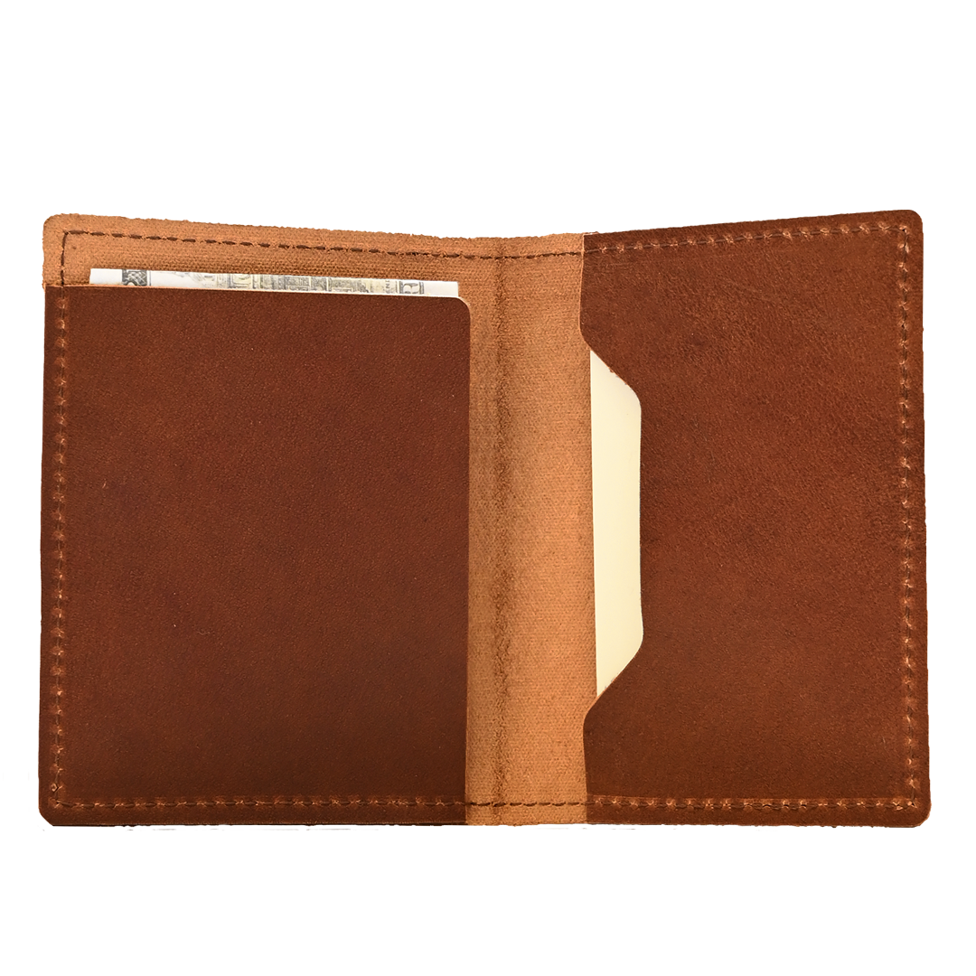 Stitched Bifold Wallet - Brown Leather - Open - Front
