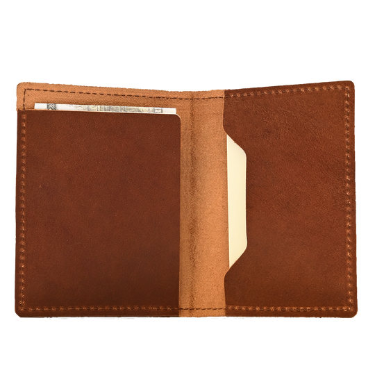 Stitched Bifold Wallet - Brown Leather - Open - Front