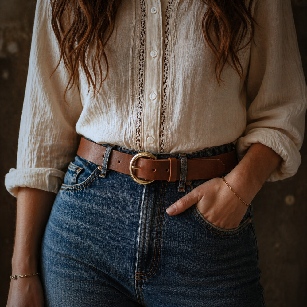 Rhiannon Belt - Tan - Brass - Lifestyle