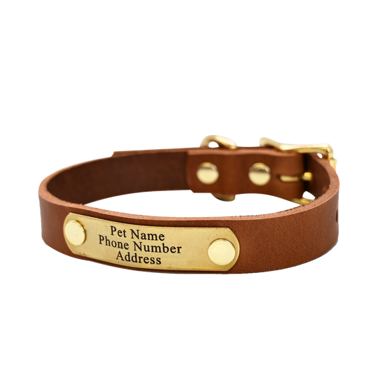 Small Breed Dog Collar - Distressed Tan - Brass Plate