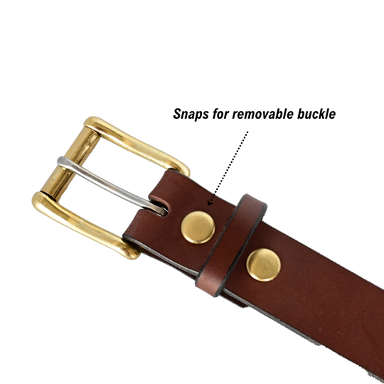 removable snaps for working man's belt - brass/brown