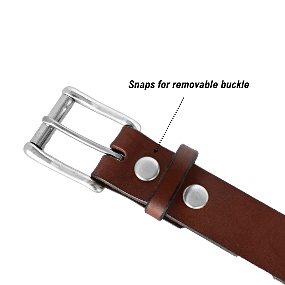 removable snaps for working man's belt - nickel/brown